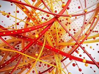 Poster - Abstract Composition of Red and Yellow Lines with Dots on a White Background, Showcasing Dynamic Visual Effects and Modern Design Elements for Creative Use