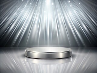 Poster - Abstract Silver Background with Round Podium and Light Rays Creating a Modern and Elegant Atmosphere for Product Display or Creative Presentations