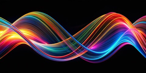 Poster - Abstract Technology Waves: Colorful Undulating Lines on Black Background for Modern Digital Art and Design