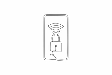Aufkleber - Continuous one line drawing a smartphone has a padlock and a Wi-Fi symbol on its screen. Protecting personal data on mobile device. Safer Internet Day. Single line draw design vector illustration