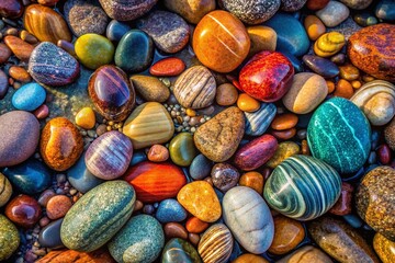 Poster - A Display of Various Smooth River Stones Arranged in a Harmonious Pattern on a Clean Background for Nature and Design Inspiration
