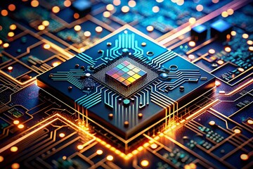 Poster - Advanced Circuit Board Technology Scheme Representing Digital Connectivity and Modern Electronics with a Focus on Motherboard Chip Design for Digital Innovation