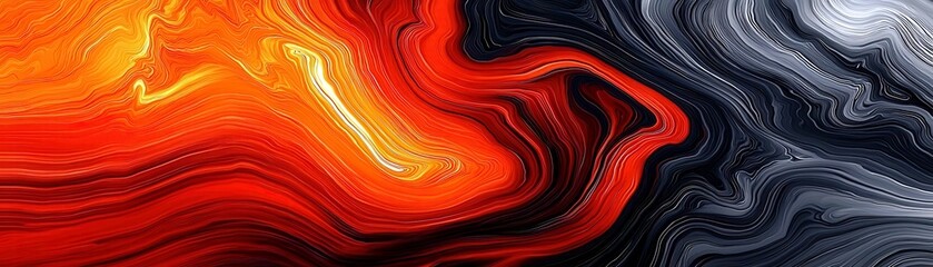 Poster - Abstract Fluid Motion in Vibrant Red and Black Swirls Creating a Breathtaking Visual of Color and Movement for Creative Design Projects