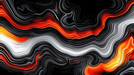 Poster - Abstract Flowing Lines Featuring Vibrant Orange, White, and Black Patterns in a Fluid Motion Creating an Energetic Sensation of Movement and Texture