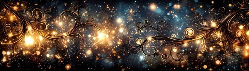 Poster - Elegant and Enchanting Background with Swirling Gold and Blue Lights Creating a Captivating and Dreamy Fantasy Atmosphere for Various Creative Projects