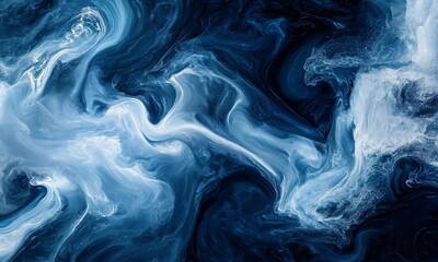 Aufkleber - Dynamic clouds of swirling blue and white smoke rolling in dramatic weather pattern : Generative AI