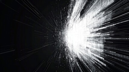 Poster - Abstract explosion of light beams radiating from a central point in a dark background, creating a dynamic and futuristic visual experience for digital themes, technology, or design projects.
