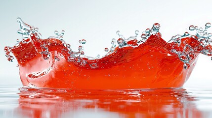 Poster - Bright Red Liquid Splash with Bubbles Creating Dynamic Wave Pattern in Clear Water Background for Commercial Use and Artistic Projects