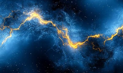 Aufkleber - Dynamic Electric Blue Lightning Bolt in Cosmic Space Art Design : Generative AI