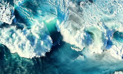 Aufkleber - Dynamic Ocean Waves Captured in Motion with Vivid Blue and White Swirls : Generative AI