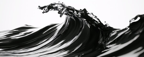 Poster - Elegant and Abstract Black Wave with Glossy Splashes Captured in a Minimalist Style for Contemporary Art and Design Projects