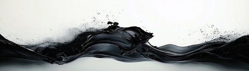 Poster - Dramatic Black Liquid Wave on a Light Surface Creating a Captivating Visual Contrast with Elements of Motion and Texture for Artistic Composition