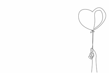 Poster - Single one line drawing a hand holds a heart-shaped balloon. Hope, joy, and the pursuit of dreams. Floats freely into the sky. Random Acts of Kindness Day. Continuous line design graphic illustration