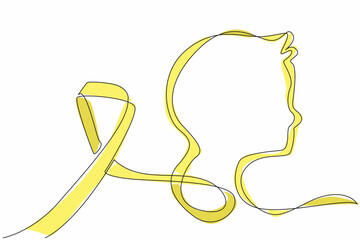 Poster - Continuous one line drawing the silhouette of a face formed by ribbon. Idea of unity and collective strength. Campaign. International Childhood Cancer Day. Single line draw design vector illustration