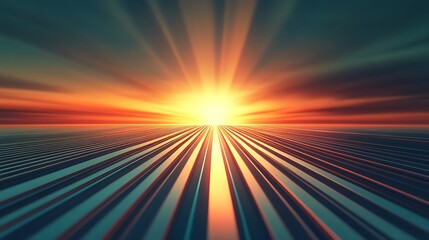Aufkleber - A vibrant sunset casts radiant rays over wavy patterns, creating a mesmerizing view that blends colors and shapes in a serene landscape.