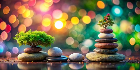 Poster - Captivating Bokeh Effect on Suiseki Stones Displaying Nature's Elegance and Serenity for Stock Photography