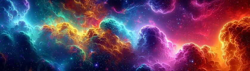 Poster - Vibrant Cosmic Cloudscape with Brilliant Colors, Ethereal Textures, and Sparkling Stars in an Infinite Universe of Wonder and Imagination
