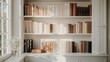 © Pippin - Sunlit Cozy Elegant Home Library with Window and Books: Empty Room. Zoom Virtual Backgrounds, Cozy Interior Backdrops, Living Room Backgrounds for Virtual Meetings