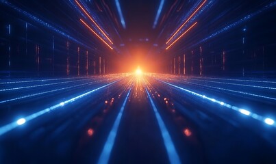 Poster - A vibrant and futuristic scene featuring colorful light beams converging towards a bright center, evoking a sense of speed and depth.