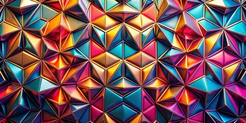 Poster - Captivating Panoramic Photography of Metal Geometric Patterns for Digital Wallpaper Design Showcasing a Modern Aesthetic with Intricate Details and Reflective Surfaces