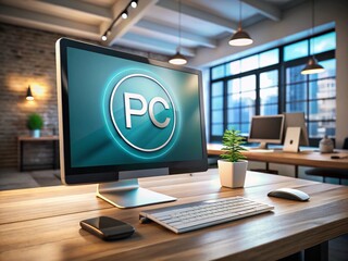 Poster - Captivating Product Photography of a PC Computer Symbol with Modern Design Elements and Clean Background for Technology Marketing Purposes