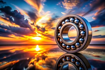 Poster - Captivating Silhouette of a Metal Ball Bearing Against a Dramatic Background, Ideal for Industrial and Mechanical Themes in Stock Photography