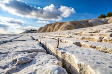 Poster - Close-Up of Limestone Surface Showcasing Drill Marks with a Minimalist Aesthetic Emphasizing Texture and Natural Patterns for Architectural and Geological Use