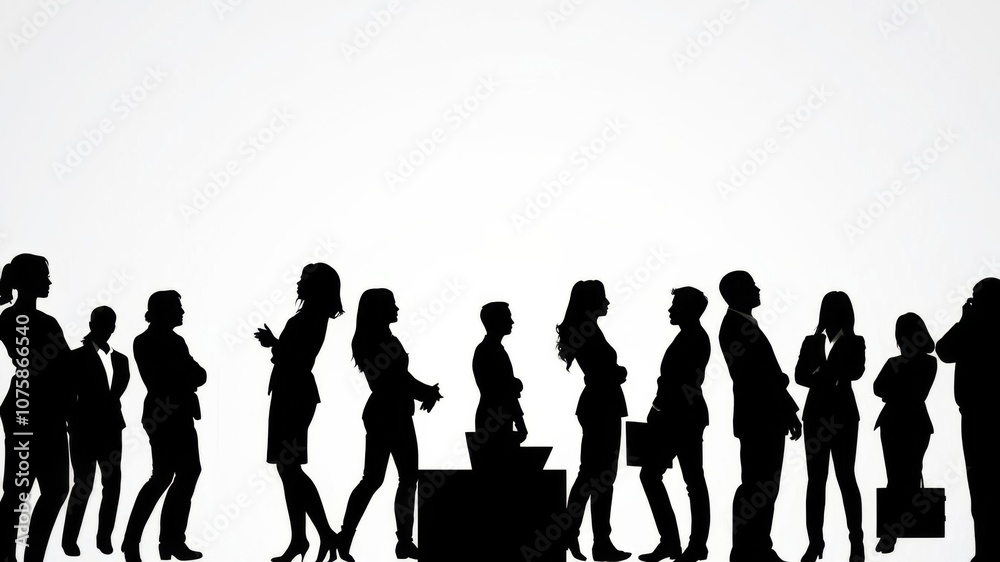 Vector silhouettes of standing business group isolated on white ...