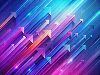 Poster - Colorful Arrows Pointing Right on a Vibrant Purple and Blue Background Emphasizing Direction and Movement in Abstract Landscape Photography
