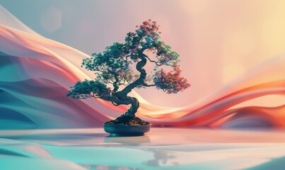 close up portrait of beautiful aesthetic bonsai tree with beautiful background concept ai generated