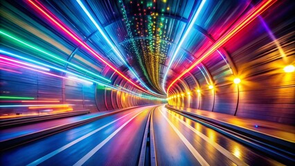 Poster - Dynamic Fast-Paced Through Event Lights Tunnel VJ Loop with Striking Colorful Illumination and Motion Blur, Perfect for Exciting Visual Experiences and Backgrounds