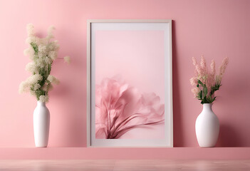 Wall Mural - living interior design flower empty template blank decoration apartment table canvas space modern frame pink room vase picture furniture home wall mock background  