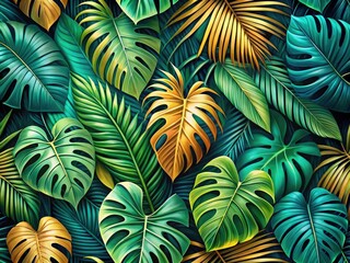  Vibrant Tropical Leaf Patterns - Seamless Monstera and Palm Leaf Designs in Rich Natural Colors for Backgrounds, Textiles, and Home Decor