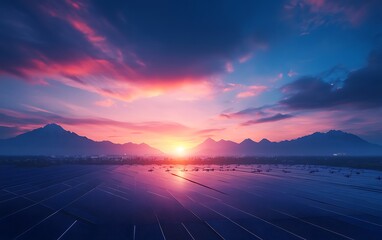 Aufkleber - A stunning sunset over mountains, casting vibrant colors across the sky and reflecting on a serene body of water, creating a picturesque and tranquil scene.