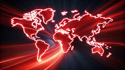 Poster - Global Circuit Minimalist World Map Featuring Vibrant Red MotoGP Championship Route in Long Exposure, Capturing Motion and Energy Across Iconic Racing Locations Worldwide