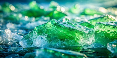 Poster - Refreshing Green Ice Texture Abstract Background with Close-up Details of Frozen Water, Perfect for Nature and Cold Theme Designs