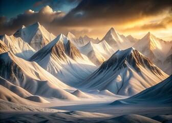 Poster - Serene Abstract White Mountain Range with Smooth, Flowing Textures Captured in a Stunning Documentary Photography Style for Nature and Landscape Enthusiasts