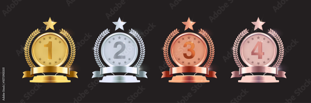 Gold, Silver, Bronze, and Rose Gold Medal Vectors: First, Second, Third ...