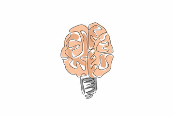 Poster - Single one line drawing brain becomes bulb lamp. The birth of ideas and the potential for innovation. A mind illuminated by inspiration. World Thinking Day. Continuous line design graphic illustration