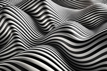 Poster - Surreal Black and White Abstract Background with Diagonal Curved Wavy Lines Creating a Dreamlike Atmosphere for Artistic and Creative Projects
