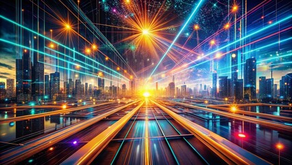 Poster - Surreal Futuristic Technology Lines Background with Dynamic Light Effects Creating a Dreamlike Atmosphere for Visual Innovation and Digital Art Projects