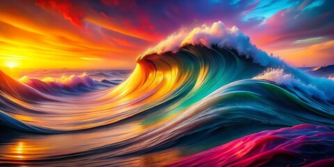 Poster - Surreal Photography of Vibrant Abstract Waves Featuring Colorful Smooth Textures in a Modern Artistic Design for Contemporary Decor and Visual Aesthetics