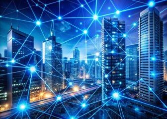 Poster - Urban Exploration Photography: Abstract Blue Background with Glowing Dots and Lines for a Futuristic Urban Theme