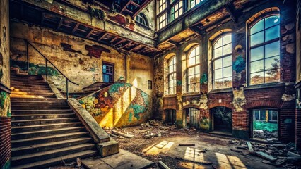 Poster - Urban Exploration Photography with Grunge Effect: Capturing the Raw Beauty of Abandoned Spaces and Urban Decay for Design Inspiration and Creative Projects