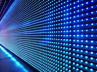 Poster - Vertical Video Animation of an Abstract Glowing Blue LED Wall with Bright Light Bulbs Creating a Dynamic and Engaging Abstract Background for Creative Projects