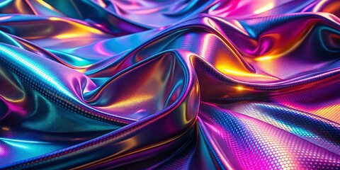 Poster - Vibrant Abstract Blurred Gradient Mesh Background with Holographic Texture for Colorful Neon Posters and Brochures in Purple and Gasoline Tones for Y2K Style Designs