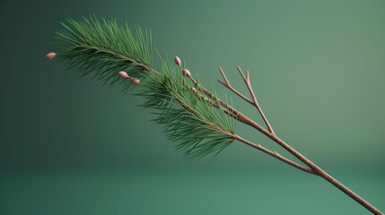 Wall Mural - A minimalist 3D rendering of a Christmas tree branch with a few simple needles.