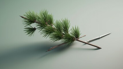 Wall Mural - A minimalist 3D rendering of a Christmas tree branch with a few simple needles.