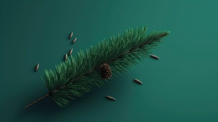 Wall Mural - A minimalist 3D rendering of a Christmas tree branch with a few simple needles.