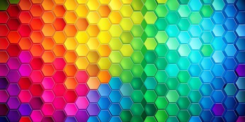 Poster - Vibrant Rainbow Hexagon Background with Light Multicolor Effects and Ample Copy Space for Creative Projects and Design Applications